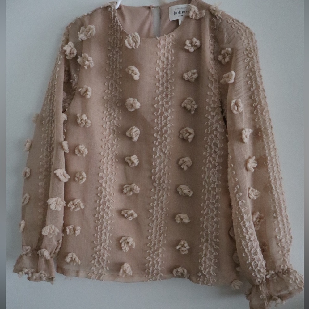 Böhme Textured Pom Pom Blouse | Romantic Sheer Top | Size S - Picture 2 of 6